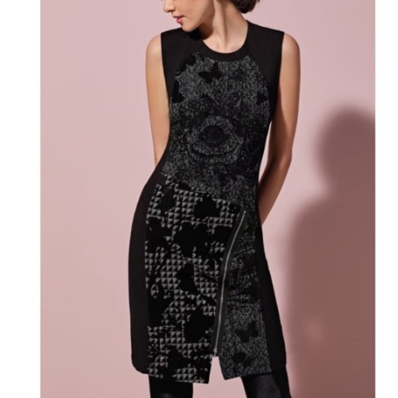 Desigual 17WWVW30 Black Vane Printed Sleeveless asymmetrical zip Mini Dress 38 - Picture 1 of 16